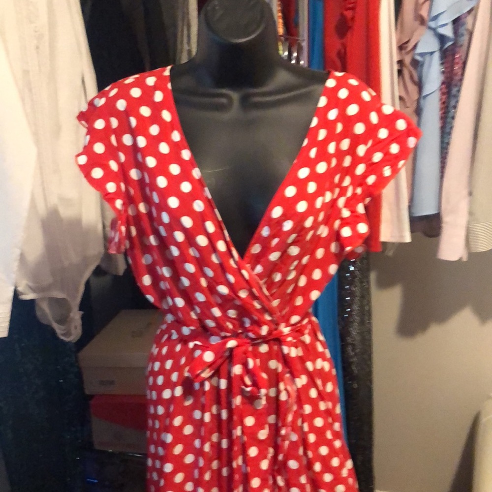 Polka Dots-Spring Summer Boho V-Neck Faux Wrap Maxi NWT. Limited time price - Picture 5 of 7